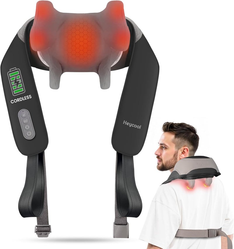 Heycool Cordless Neck Massager with Heat, Shiatsu Neck Shoulder Massager for Pain Relief Deep Tissue, 2 Heating Areas, 3 Modes Kneading Back Massager Presents/Gifts for Women, Men - Image 1